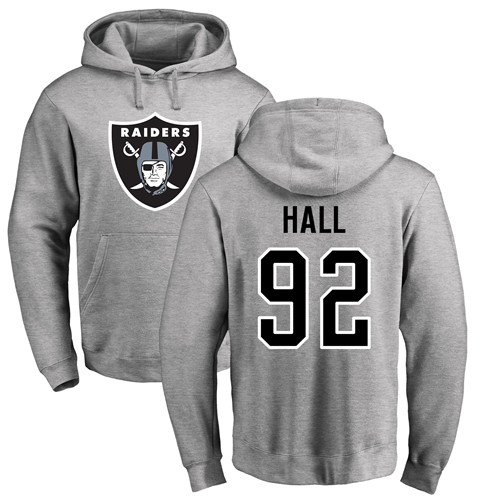 Men Oakland Raiders Ash P J  Hall Name and Number Logo NFL Football #92 Pullover Hoodie Sweatshirts